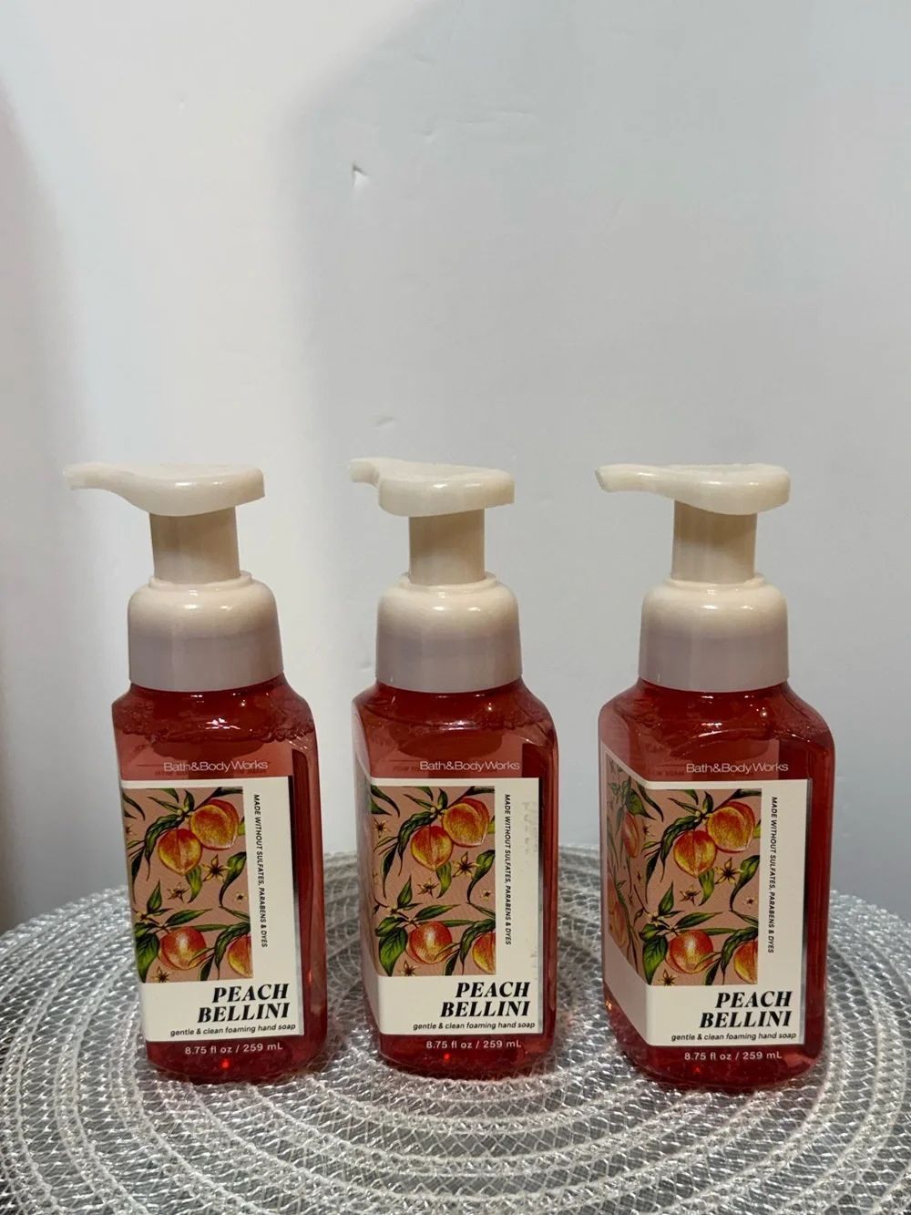 BBW Peach Bellini Foaming Hand Soap Set of 3 NWT